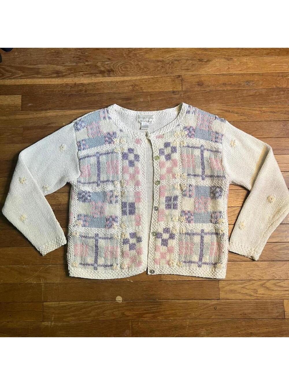 Casual Corner Vintage Pastel Patchwork Cardigan
